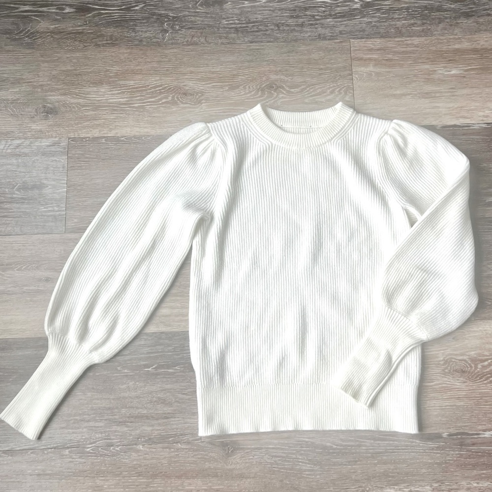 Ann Taylor Ribbed Puff Sleeve Sweater, Ivory